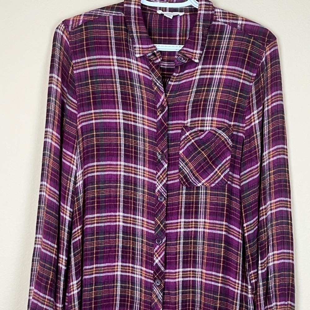 Beachlunchlounge Purple Plaid Button Down Long Sleeve; Size S/P